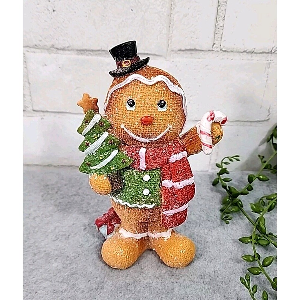 Gingerbread Boy Figurine Resin Christmas Peppermint Candy Tabletop Decor‎ 7"